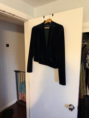 LOFT deep emerald Velvet Wrap-Front Blouse